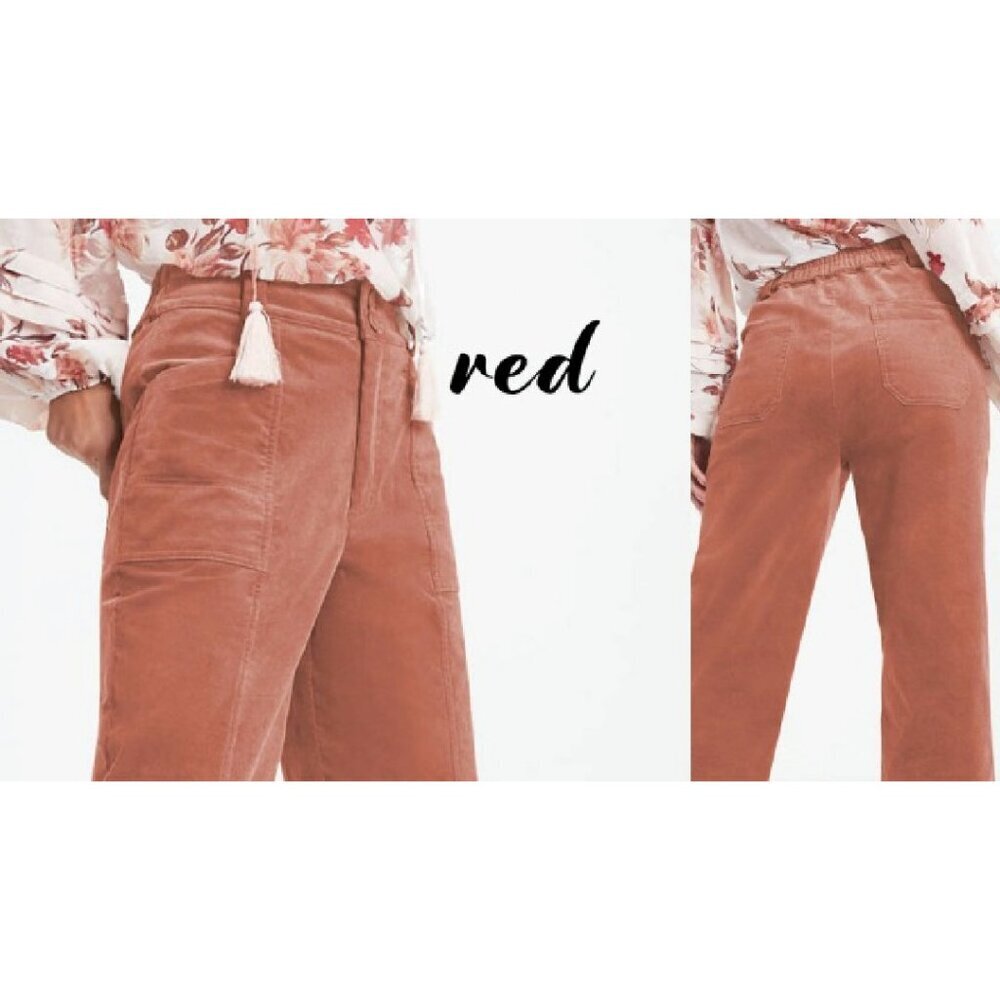 Women's Straight Leg Corduroy Pants with Elastic Waist and Pockets - Picture 8 of 8